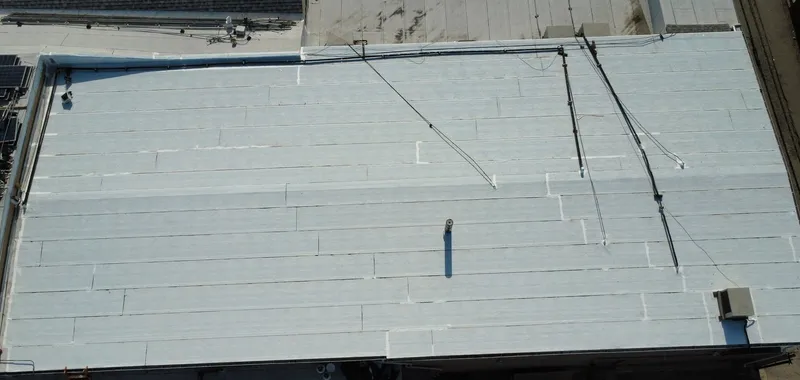 Hazy low-slope roof viewed from above